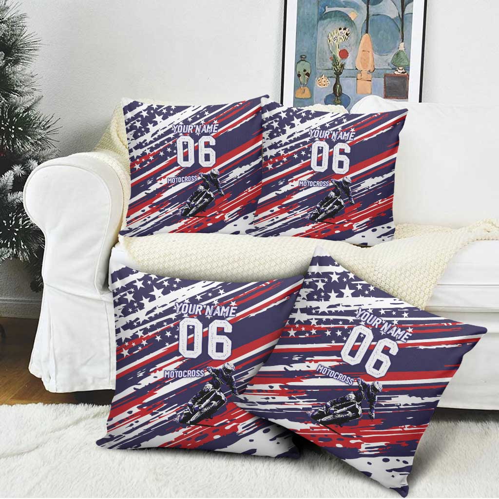Personalized Patriotic Motocross Pillow Cover with USA Flag Colors – Dirt Bike Racing Design - Wonder Print Shop