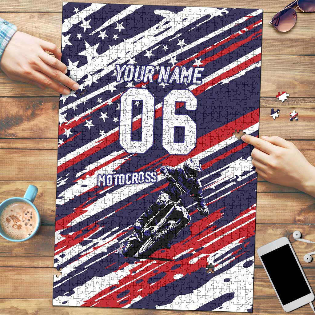 Personalized Patriotic Motocross Puzzle with USA Flag Colors – Dirt Bike Racing Design - Wonder Print Shop