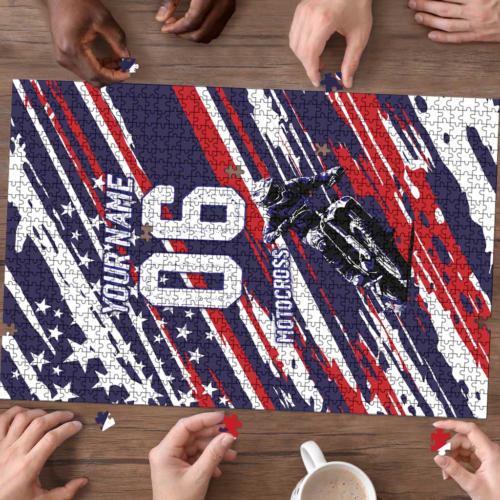 Personalized Patriotic Motocross Puzzle with USA Flag Colors – Dirt Bike Racing Design - Wonder Print Shop