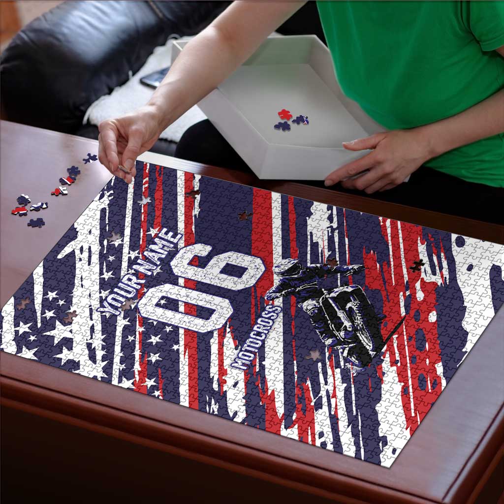 Personalized Patriotic Motocross Puzzle with USA Flag Colors – Dirt Bike Racing Design - Wonder Print Shop