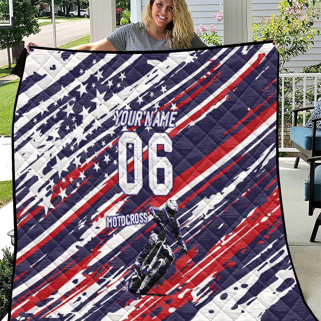 Personalized Patriotic Motocross Quilt with USA Flag Colors – Dirt Bike Racing Design - Wonder Print Shop