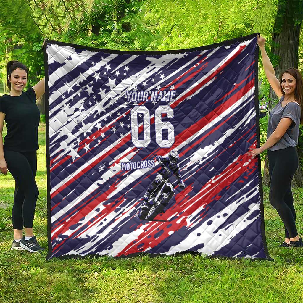Personalized Patriotic Motocross Quilt with USA Flag Colors – Dirt Bike Racing Design - Wonder Print Shop