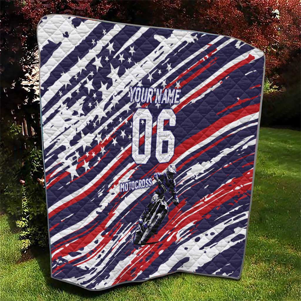Personalized Patriotic Motocross Quilt with USA Flag Colors – Dirt Bike Racing Design - Wonder Print Shop