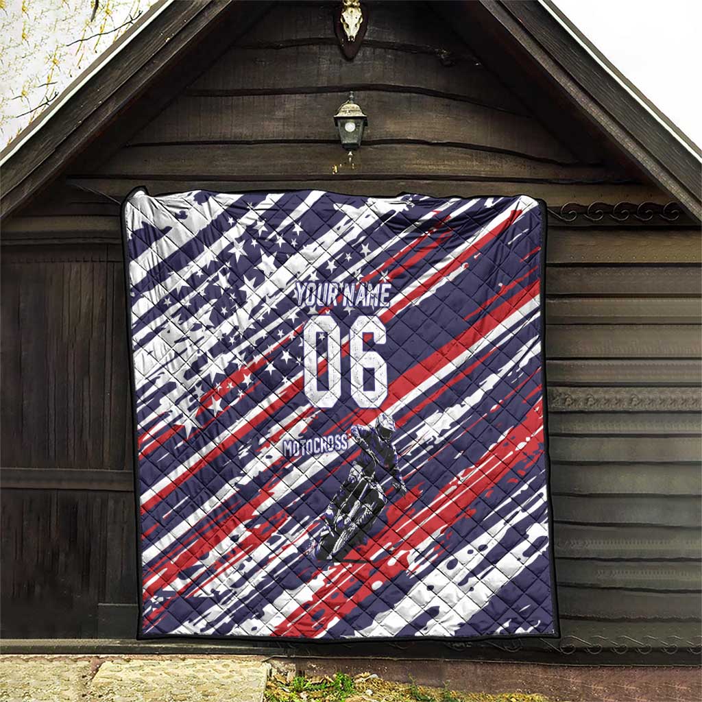 Personalized Patriotic Motocross Quilt with USA Flag Colors – Dirt Bike Racing Design - Wonder Print Shop