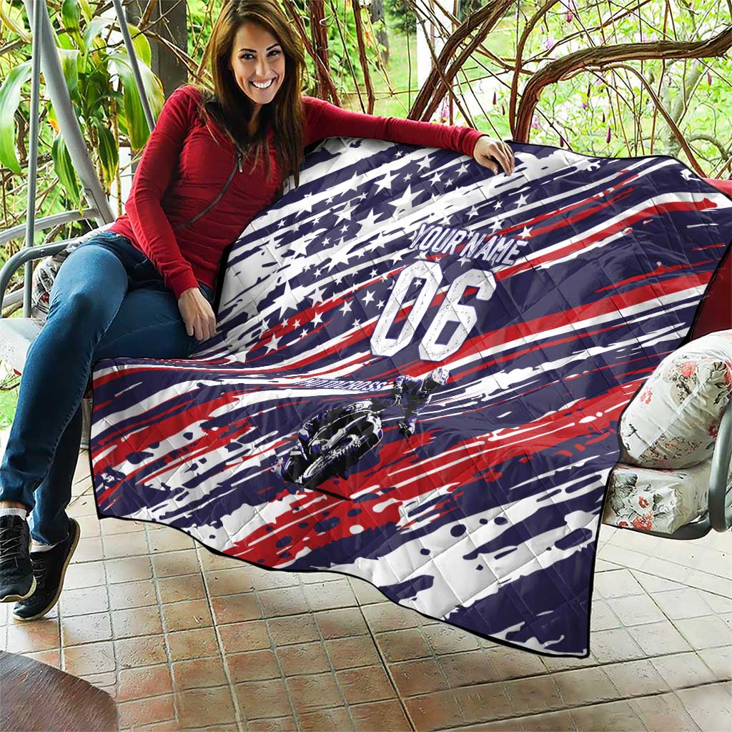 Personalized Patriotic Motocross Quilt with USA Flag Colors – Dirt Bike Racing Design - Wonder Print Shop