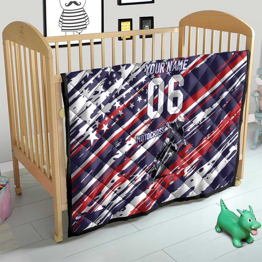 Personalized Patriotic Motocross Quilt with USA Flag Colors – Dirt Bike Racing Design - Wonder Print Shop