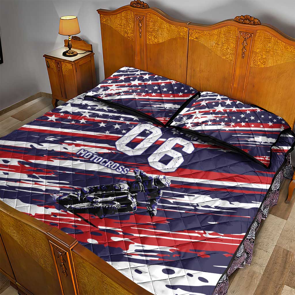 Personalized Patriotic Motocross Quilt Bed Set with USA Flag Colors – Dirt Bike Racing Design - Wonder Print Shop
