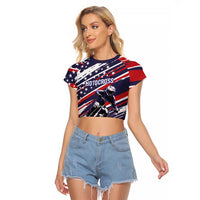 Personalized Patriotic Motocross Raglan Cropped T Shirt with USA Flag Colors – Dirt Bike Racing Design - Wonder Print Shop