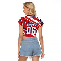 Personalized Patriotic Motocross Raglan Cropped T Shirt with USA Flag Colors – Dirt Bike Racing Design - Wonder Print Shop
