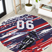 Personalized Patriotic Motocross Round Carpet with USA Flag Colors – Dirt Bike Racing Design - Wonder Print Shop