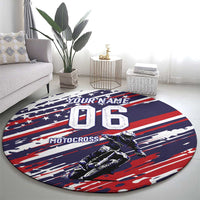 Personalized Patriotic Motocross Round Carpet with USA Flag Colors – Dirt Bike Racing Design - Wonder Print Shop