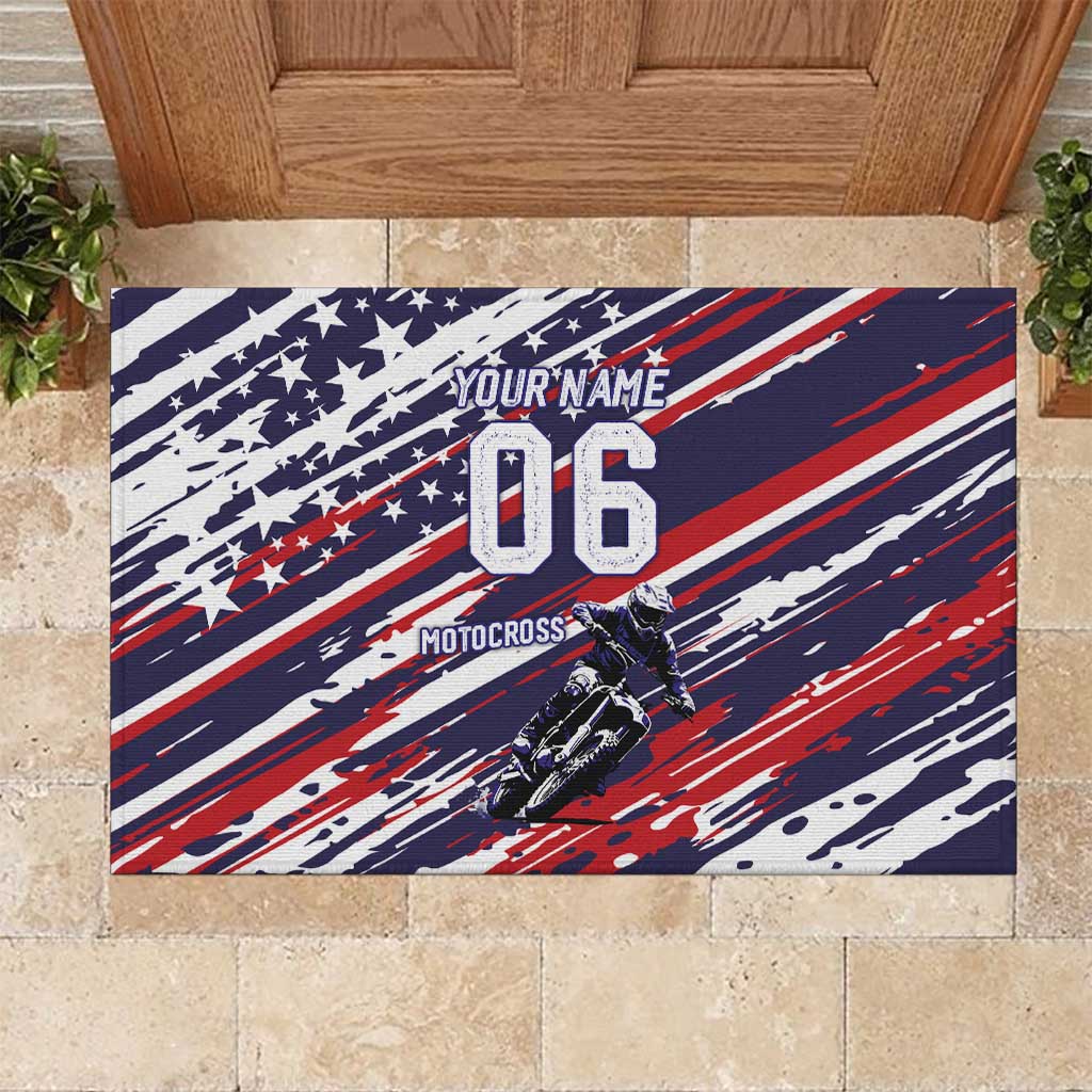 Personalized Patriotic Motocross Rubber Doormat with USA Flag Colors – Dirt Bike Racing Design - Wonder Print Shop