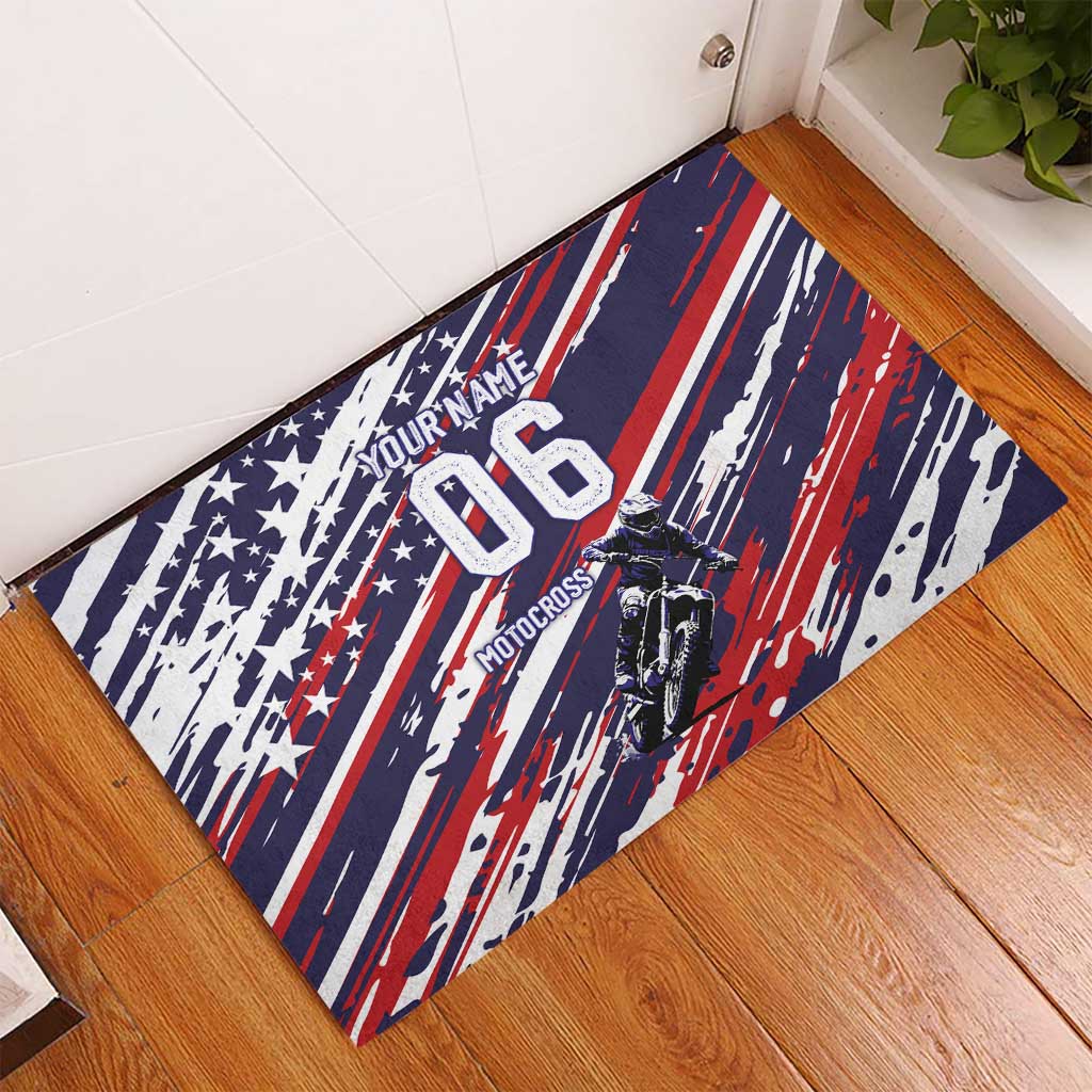 Personalized Patriotic Motocross Rubber Doormat with USA Flag Colors – Dirt Bike Racing Design - Wonder Print Shop