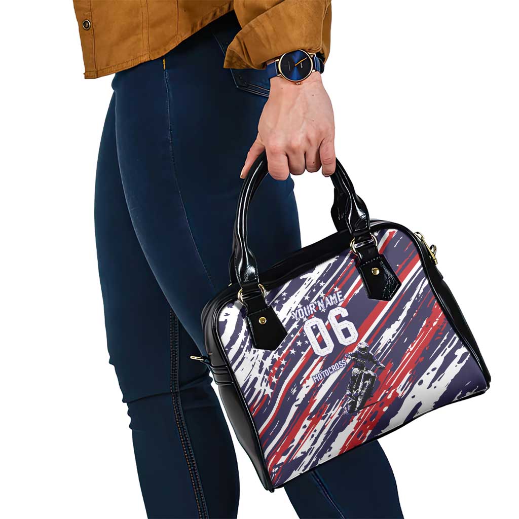 Personalized Patriotic Motocross Shoulder Handbag with USA Flag Colors – Dirt Bike Racing Design - Wonder Print Shop