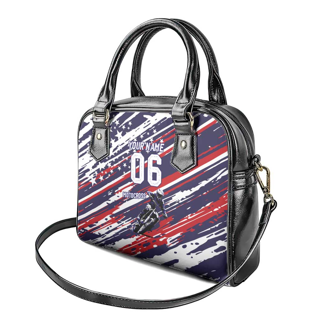Personalized Patriotic Motocross Shoulder Handbag with USA Flag Colors – Dirt Bike Racing Design - Wonder Print Shop