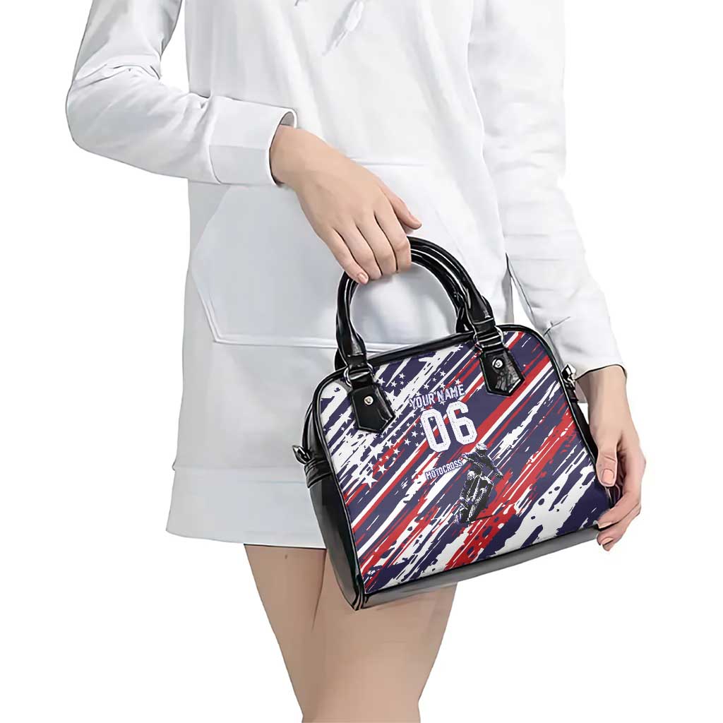 Personalized Patriotic Motocross Shoulder Handbag with USA Flag Colors – Dirt Bike Racing Design - Wonder Print Shop