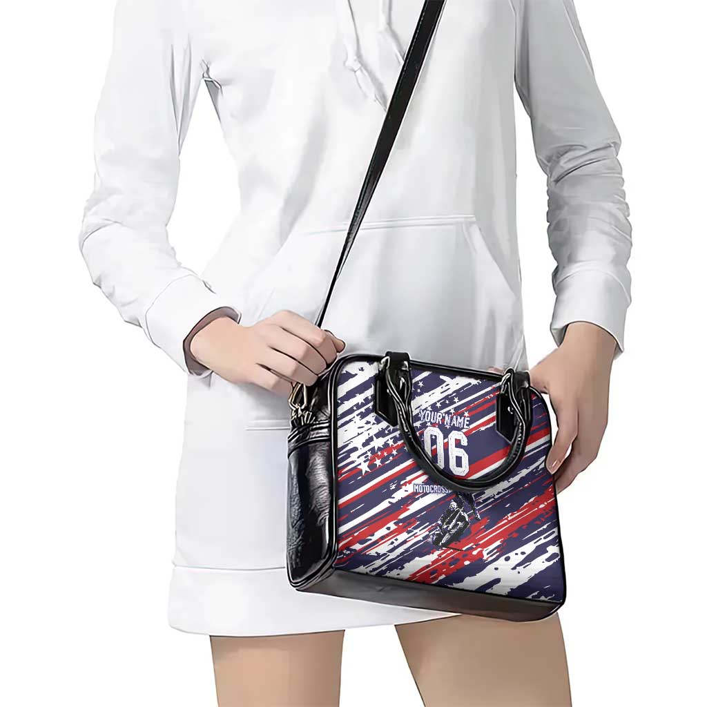 Personalized Patriotic Motocross Shoulder Handbag with USA Flag Colors – Dirt Bike Racing Design - Wonder Print Shop
