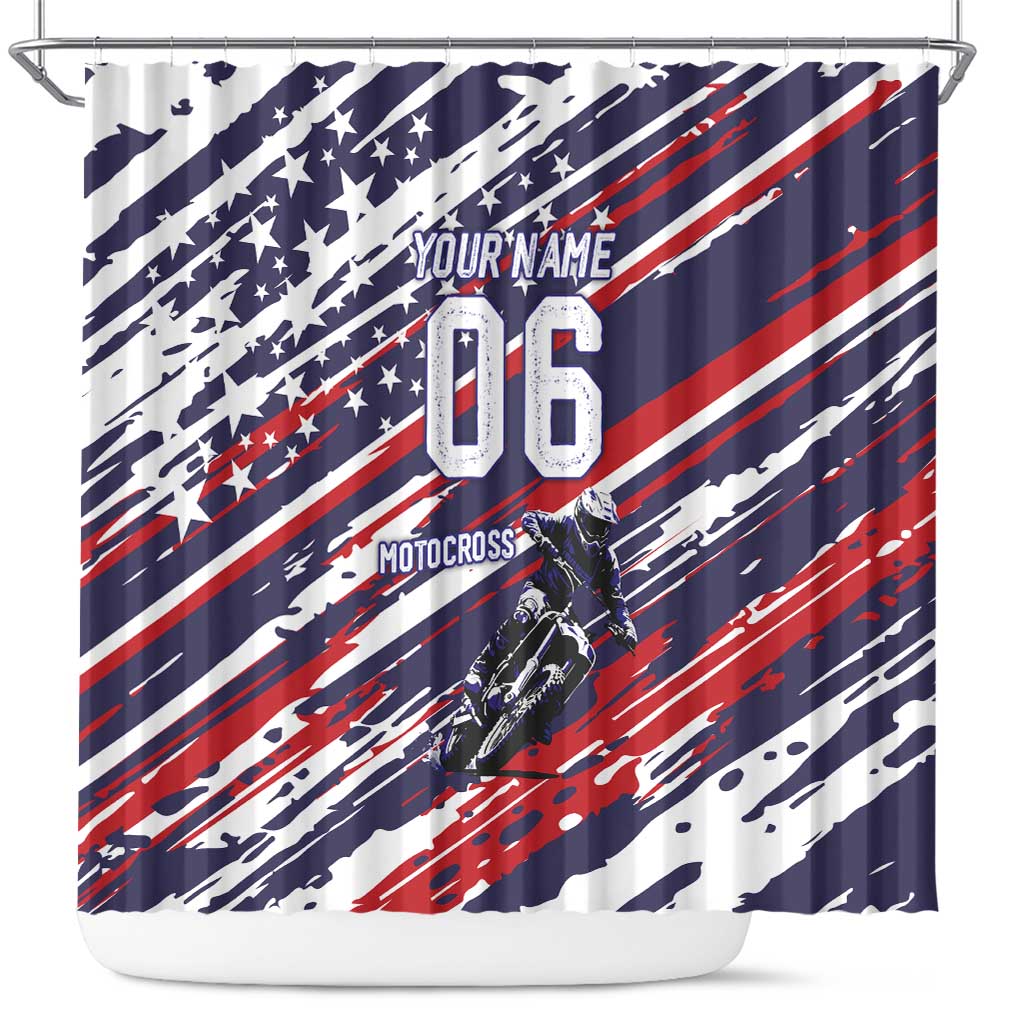 Personalized Patriotic Motocross Shower Curtain with USA Flag Colors – Dirt Bike Racing Design - Wonder Print Shop