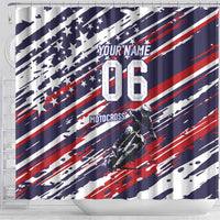 Personalized Patriotic Motocross Shower Curtain with USA Flag Colors – Dirt Bike Racing Design - Wonder Print Shop