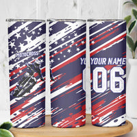 Personalized Patriotic Motocross Skinny Tumbler with USA Flag Colors – Dirt Bike Racing Design - Wonder Print Shop