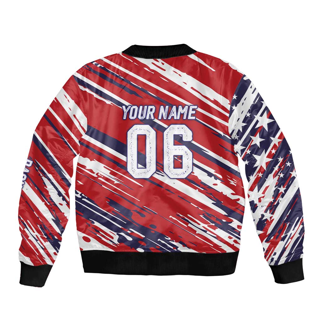 Personalized Patriotic Motocross Sleeve Zip Bomber Jacket with USA Flag Colors – Dirt Bike Racing Design - Wonder Print Shop