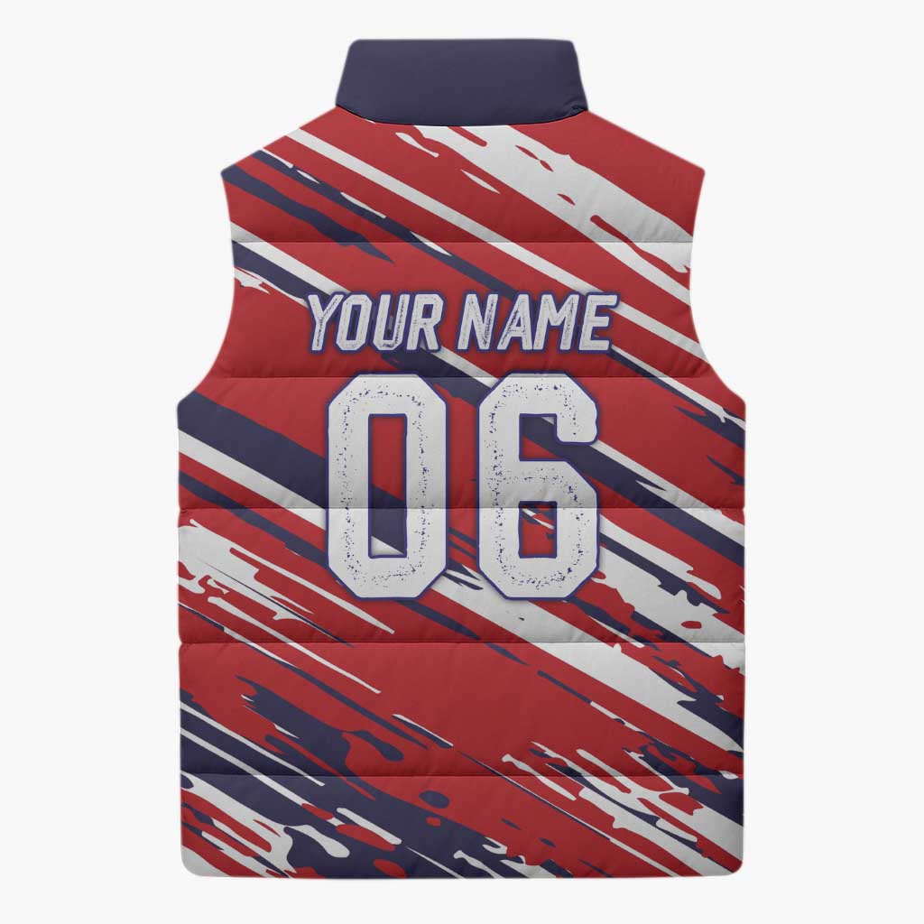 Personalized Patriotic Motocross Sleeveless Puffer Jacket with USA Flag Colors – Dirt Bike Racing Design - Wonder Print Shop