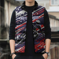 Personalized Patriotic Motocross Sleeveless Puffer Jacket with USA Flag Colors – Dirt Bike Racing Design - Wonder Print Shop