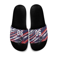 Personalized Patriotic Motocross Slide Sandals with USA Flag Colors – Dirt Bike Racing Design - Wonder Print Shop