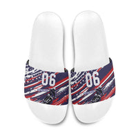 Personalized Patriotic Motocross Slide Sandals with USA Flag Colors – Dirt Bike Racing Design - Wonder Print Shop