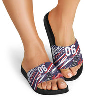 Personalized Patriotic Motocross Slide Sandals with USA Flag Colors – Dirt Bike Racing Design - Wonder Print Shop