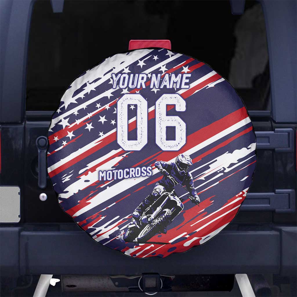 Personalized Patriotic Motocross Spare Tire Cover with USA Flag Colors – Dirt Bike Racing Design - Wonder Print Shop