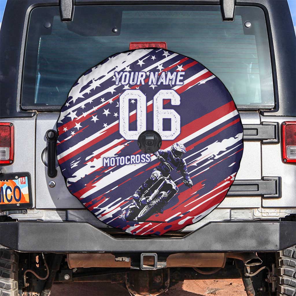 Personalized Patriotic Motocross Spare Tire Cover with USA Flag Colors – Dirt Bike Racing Design - Wonder Print Shop
