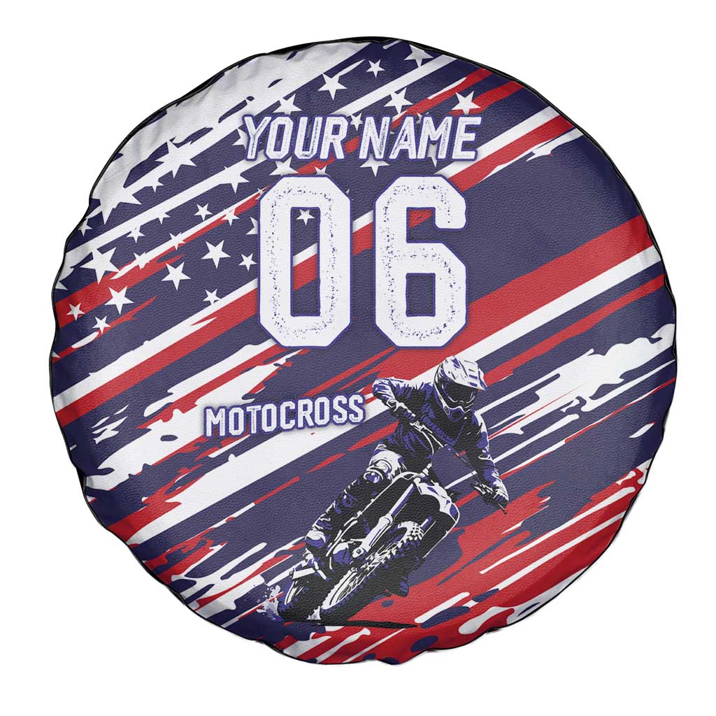 Personalized Patriotic Motocross Spare Tire Cover with USA Flag Colors – Dirt Bike Racing Design - Wonder Print Shop