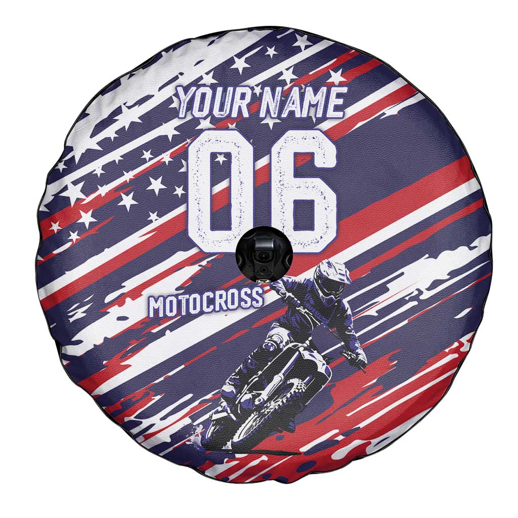 Personalized Patriotic Motocross Spare Tire Cover with USA Flag Colors – Dirt Bike Racing Design - Wonder Print Shop