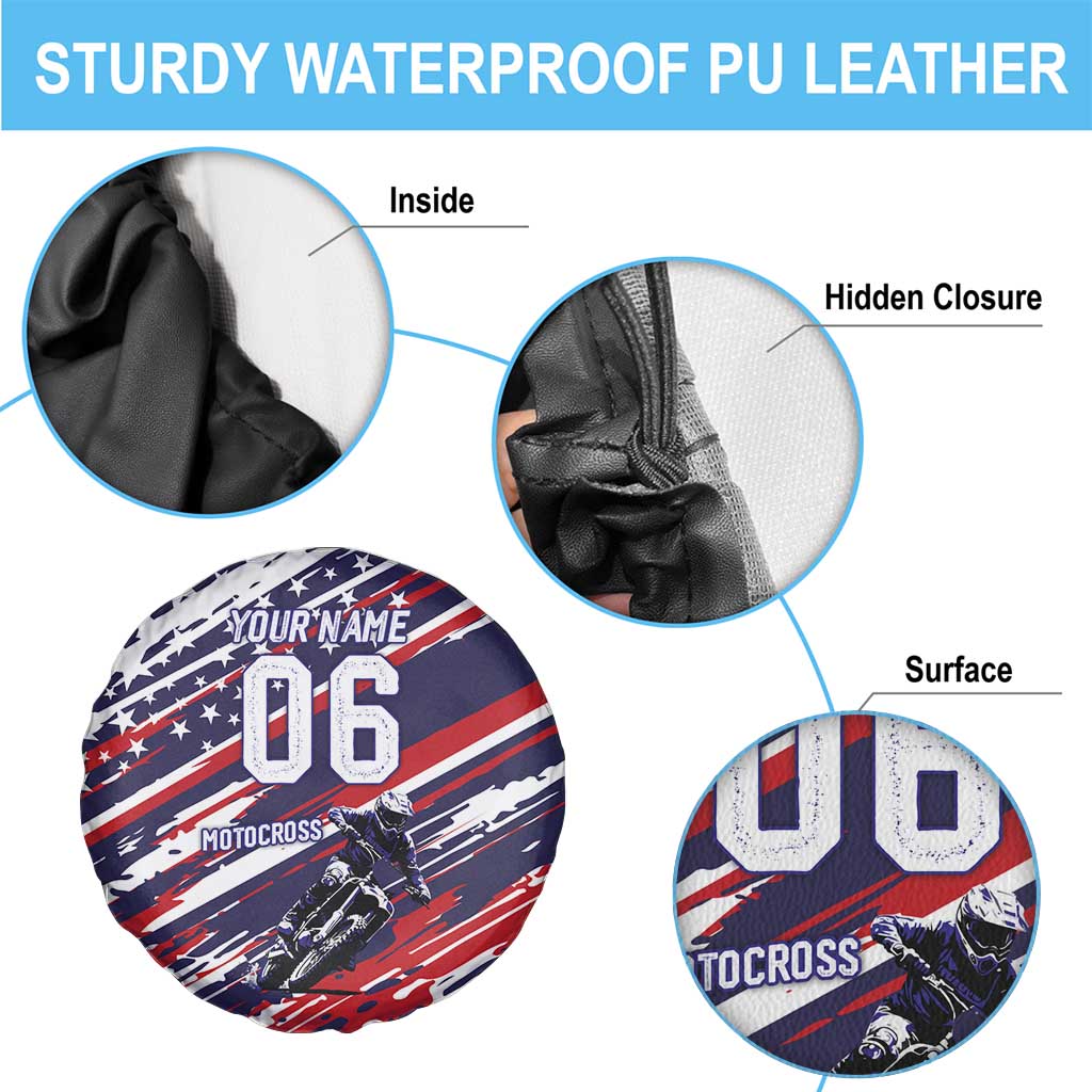 Personalized Patriotic Motocross Spare Tire Cover with USA Flag Colors – Dirt Bike Racing Design - Wonder Print Shop