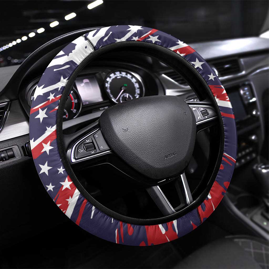 Patriotic Motocross Steering Wheel Cover with USA Flag Colors – Dirt Bike Racing Design - Wonder Print Shop