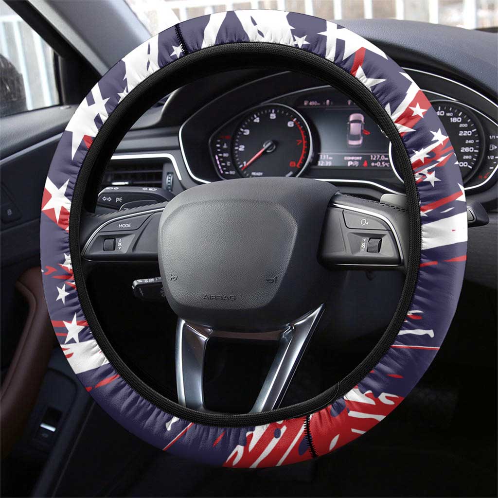 Patriotic Motocross Steering Wheel Cover with USA Flag Colors – Dirt Bike Racing Design - Wonder Print Shop