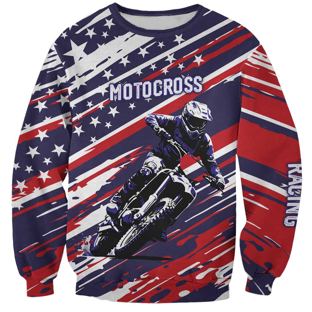 Personalized Patriotic Motocross Sweatshirt with USA Flag Colors – Dirt Bike Racing Design - Wonder Print Shop