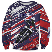 Personalized Patriotic Motocross Sweatshirt with USA Flag Colors – Dirt Bike Racing Design - Wonder Print Shop