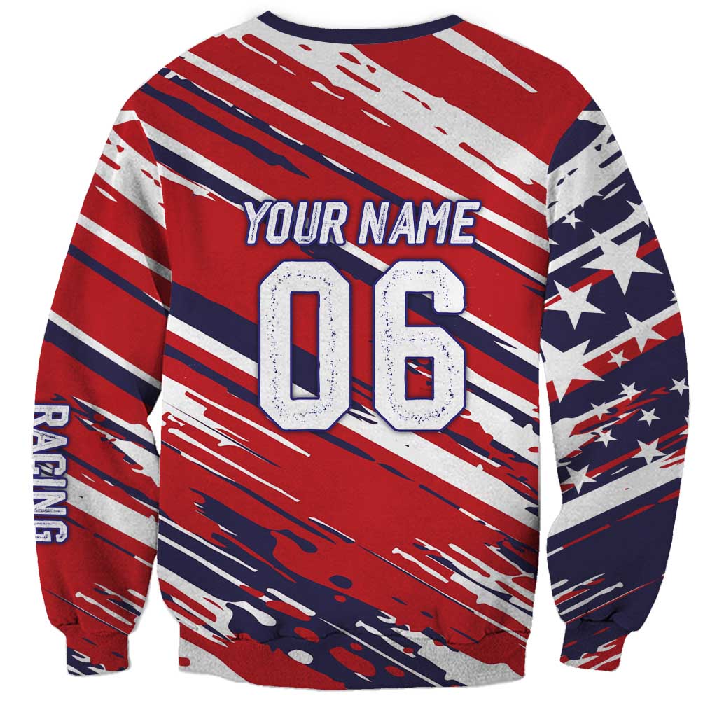 Personalized Patriotic Motocross Sweatshirt with USA Flag Colors – Dirt Bike Racing Design - Wonder Print Shop