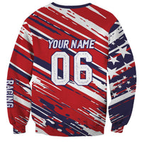 Personalized Patriotic Motocross Sweatshirt with USA Flag Colors – Dirt Bike Racing Design - Wonder Print Shop