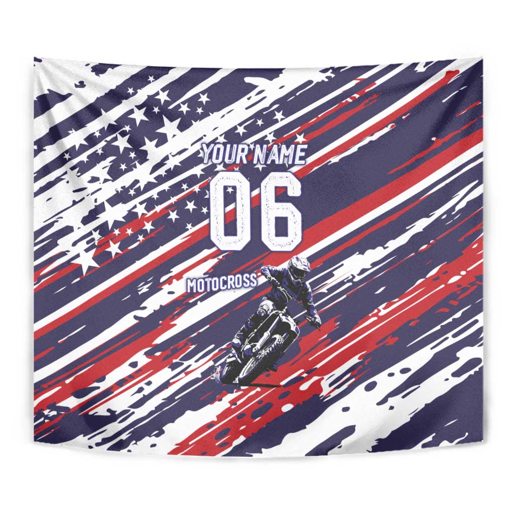 Personalized Patriotic Motocross Tapestry with USA Flag Colors – Dirt Bike Racing Design - Wonder Print Shop
