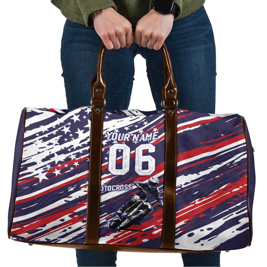 Personalized Patriotic Motocross Travel Bag with USA Flag Colors – Dirt Bike Racing Design - Wonder Print Shop