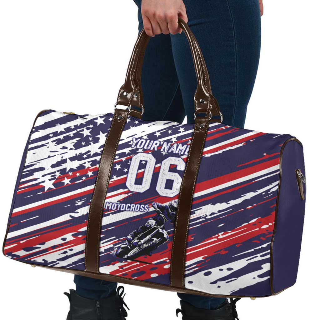 Personalized Patriotic Motocross Travel Bag with USA Flag Colors – Dirt Bike Racing Design - Wonder Print Shop