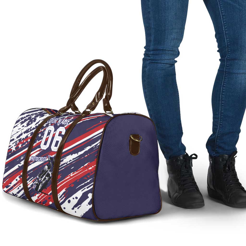 Personalized Patriotic Motocross Travel Bag with USA Flag Colors – Dirt Bike Racing Design - Wonder Print Shop