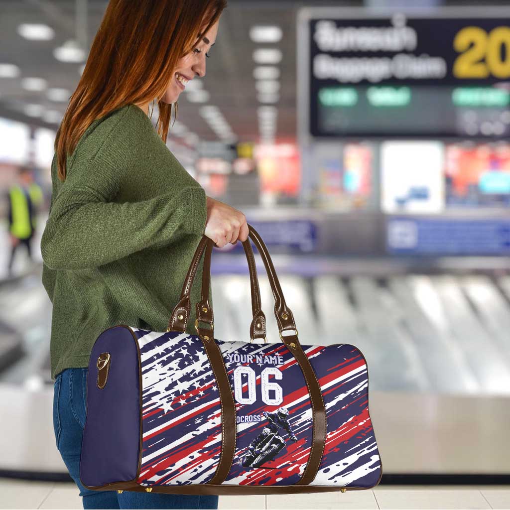 Personalized Patriotic Motocross Travel Bag with USA Flag Colors – Dirt Bike Racing Design - Wonder Print Shop