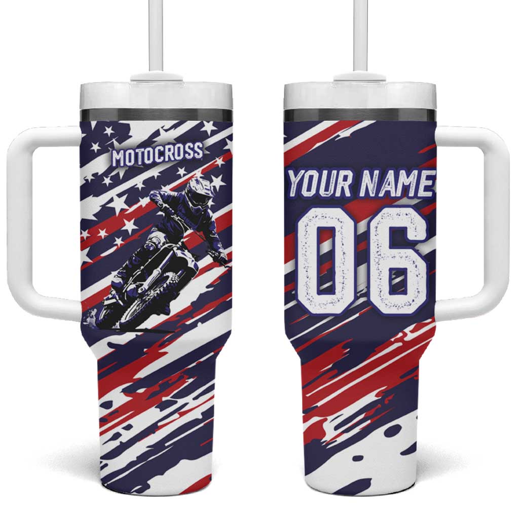 Personalized Patriotic Motocross Tumbler With Handle with USA Flag Colors – Dirt Bike Racing Design - Wonder Print Shop