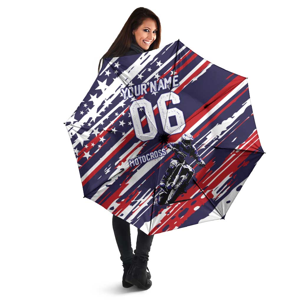 Personalized Patriotic Motocross Umbrella with USA Flag Colors – Dirt Bike Racing Design - Wonder Print Shop