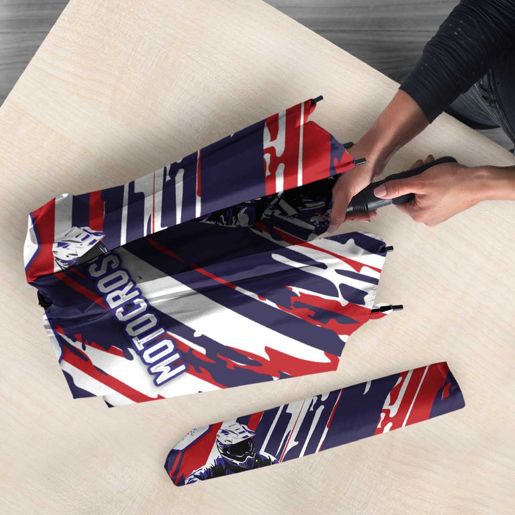 Personalized Patriotic Motocross Umbrella with USA Flag Colors – Dirt Bike Racing Design - Wonder Print Shop