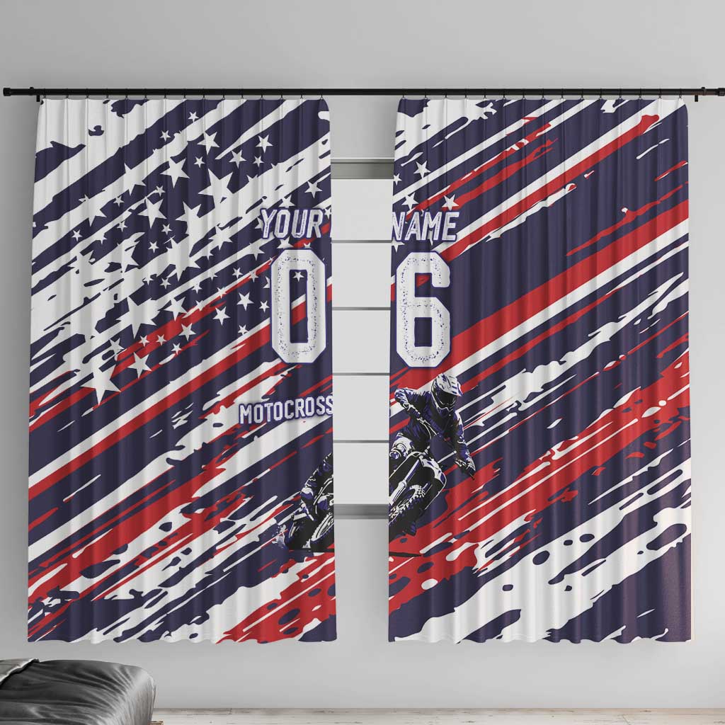 Personalized Patriotic Motocross Window Curtain with USA Flag Colors – Dirt Bike Racing Design - Wonder Print Shop